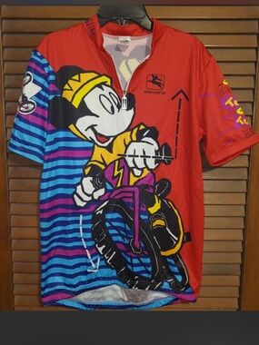 Vintage 90s Disney Red and Blue Mickey Cycling Jersey Giordana Italy